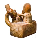 A Peruvian painted figural clay vessel, probably Moche culture, 4th - 8th century