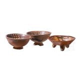 Three pre-Colombian painted clay bowls, two from Ecuador, probably 800 - 1500 A.D., and one probably from Guatemala, Maya, 550 - 950 A.D.