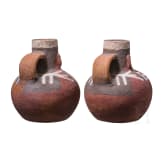 Two Peruvian painted figural clay jugs, probably Nazca, 3rd - 8th century