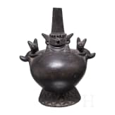 A Peruvian figural blackware vessel, Lambayeque, Chimu culture, probably 11th - 15th century