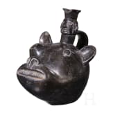 A Peruvian animal-head shaped blackware vessel, probably Chimu culture, 11th - 15th century