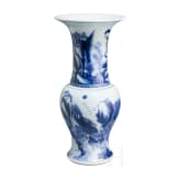 An exquisitely painted Chinese blue and white Gu vase, probably 18th century