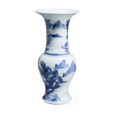 An exquisitely painted Chinese blue and white Gu vase, probably 18th century