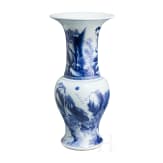 An exquisitely painted Chinese blue and white Gu vase, probably 18th century
