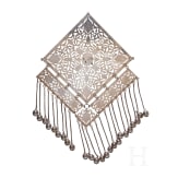 A large, partially gilt Turkmen silver and carnelian Teke pectoral ornament, circa 1900