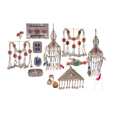Several Turkmen silver and carnelian jewellery objects, Teke, circa 1900 (one pendant, the small box and one ring no silver)