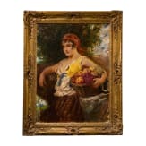 "Young woman with fruit basket", Leopold Schmutzler (1864 Mies in Austria - 1940 Munich), oil on canvas