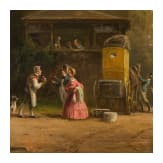 "The arrival of a couple at the Gasthof zur Post", Willy Moralt (1884 Munich - 1947 Lenggries), oil on wood