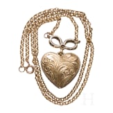 A Russian 14ct gold chain with heart-shaped pendant set with 33 diamonds (circa 6ct), circa 1880