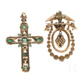 An 18ct gold cross pendant with diamonds (circa 0.56ct) and a gilt brooch with eagle