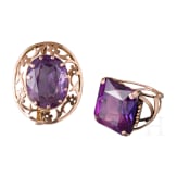 A 14ct gold ring and brooch with amethyst