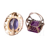 A 14ct gold ring and brooch with amethyst