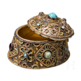 A small silver-gilt lidded box with enamel and turquoises, 19th century