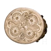 A small silver-gilt lidded box with enamel and turquoises, 19th century