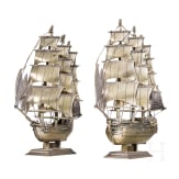 Two miniature silver ships and a four-horse carriage, Netherlands, 1985/86