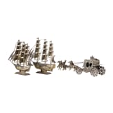 Two miniature silver ships and a four-horse carriage, Netherlands, 1985/86