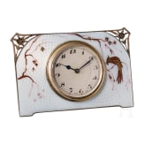 A silver and guilloch&eacute; enamel art nouveau table watch, Birmingham, Albert Carter, 1926 (stand no silver)