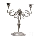 A figural art nouveau pewter candlestick, Cologne, Orivit company, circa 1900