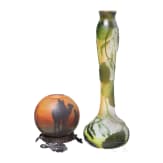An art nouveau long-neck vase, Verreries de Saint-Denis, Legras & Cie., and a small lampshade, 1920's