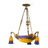 An Art Nouveau glass ceiling light with swans, Lun&eacute;ville, Muller Fr&egrave;res, circa 1920