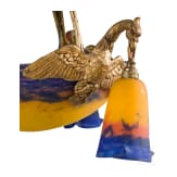 An Art Nouveau glass ceiling light with swans, Lun&eacute;ville, Muller Fr&egrave;res, circa 1920