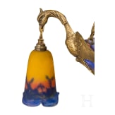 An Art Nouveau glass ceiling light with swans, Lun&eacute;ville, Muller Fr&egrave;res, circa 1920