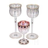 Three glasses, S. Haertel (design), Schreiberhau, Josephinenh&uuml;tte (design), circa 1912 (two), probably Moser, circa 1900 (one)