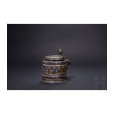 A pewter-mounted Creussen salt-glazed and polychrome enamelled stoneware tankard (Apostelkrug), 17th century