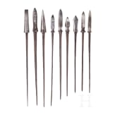 Nine Japanese arrowheads, late Edo period, 19th century