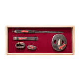 A silver set of Koshirae set with corals, Meiji-Period