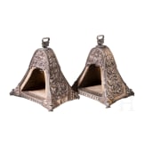A massive pair of Peruvian silver clad stirrups, 18th century