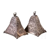 A massive pair of Peruvian silver clad stirrups, 18th century