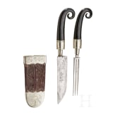 A Styrian carter's cutlery gift set with chamois horn handles, dated 1840