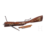 A Saxon crossbow with four bolts, dated 1755