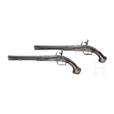 A fine pair of flintlock pistols from the armoury of the Duke of Bavaria, Charles Albert (1726-45), by Johann Gottfried Kolbe of Suhl, circa 1740