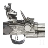 A Belgian four-barreled boxlock pistol, circa 1800