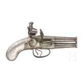 A British double-barreled flintlock pistol, circa 1800