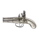 A British double-barreled flintlock pistol, circa 1800