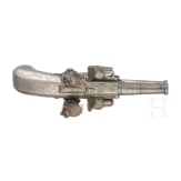 A British double-barreled flintlock pistol, circa 1800