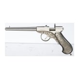 An early air pistol "MF" with accessories in case, Gaggenau, circa 1880
