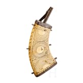 A German musketeer powder flask, circa 1600