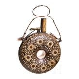 A ring-shaped powder flask with bone inserts, Bohemian/Silesian, mid-17th century