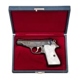 A Walther PP, deeply engraved gold, in a luxury case