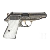 A Walther PP, deeply engraved gold, in a luxury case