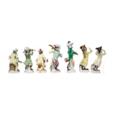 21 porcelain figures and two conductor stands from the Monkey Orchestra, designed by J. J. Kaendler, manufactured by Meissen, late 20th century