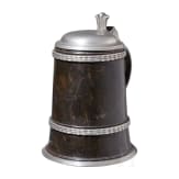 A pewter mounted Saxon serpentine tankard, ca. 1680