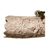 A large, finely carved German ivory olifant with portraits of the French kings Fran&ccedil;ois I and Henri II and a hunting scene, mid-19th century
