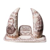 A walrus tusk scrimshaw showing the Whaler Ionia, Ship Master J. Warren (1821-29), 19th century