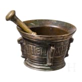 A Spanish bronze mortar with text band, 16th century