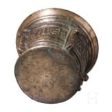 A Spanish bronze mortar with text band, 16th century